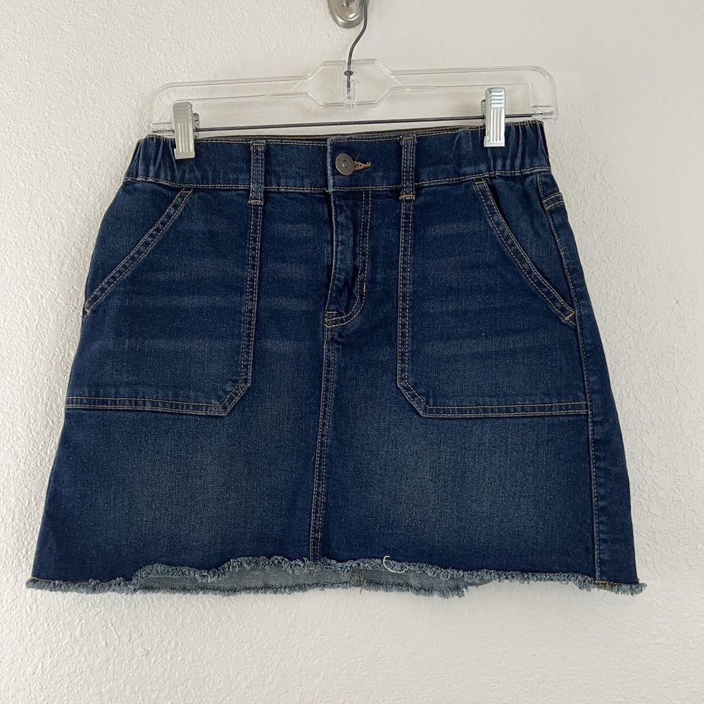Denim Pocket Skirt Raw Hem High Rise - Size S Small